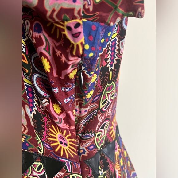 Anthropologie Carolina K Womens Silk Crepe Leather Tribal Averil Mini Dress Sz L - Picture 10 of 14